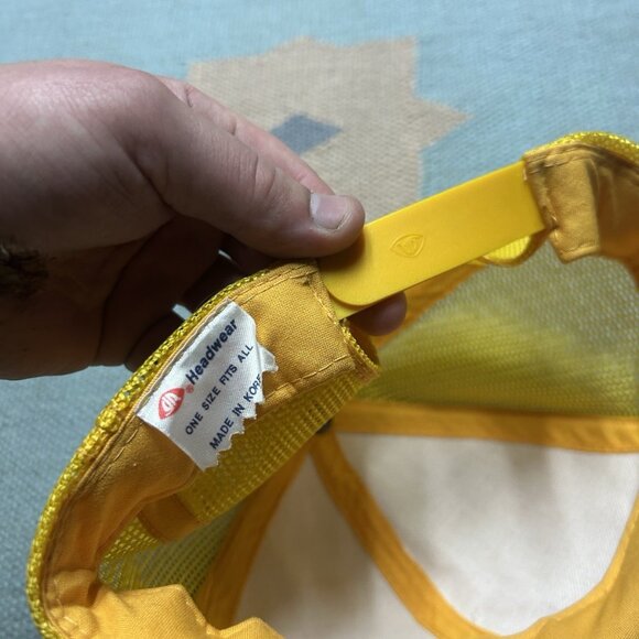 Vintage 80s 90s trucker hat mesh cap blank yellow young an snapback plain - Picture 6 of 8